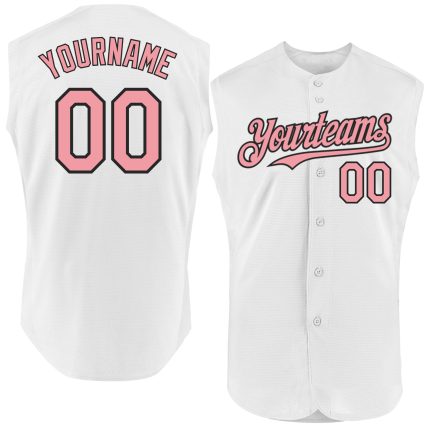 Custom Team Name and Number Personalized Sleeveless Baseball Jersey - White Medium Pink-Black Authentic Personalized White