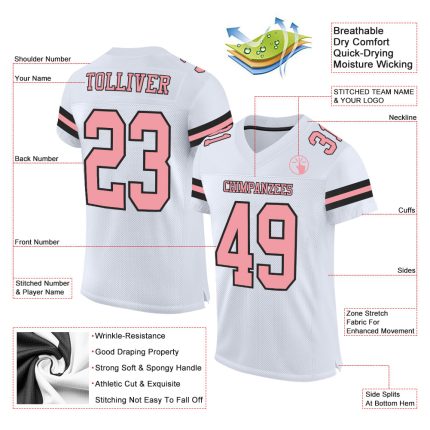 Custom Personalized Authentic Football Jersey - Medium Pink-Black Mesh, Team Name & Number Personalized White Medium Pink-Black