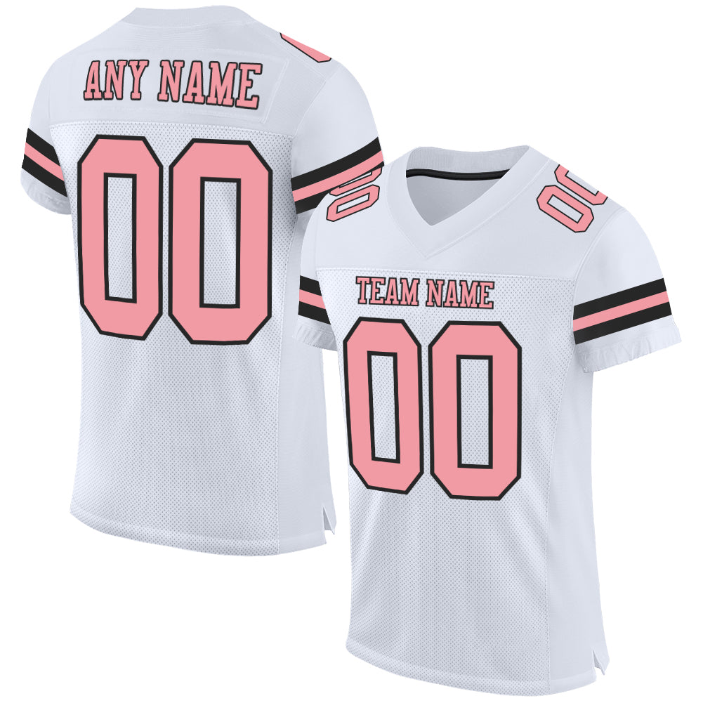 Custom Personalized Authentic Football Jersey - Medium Pink-Black Mesh, Team Name & Number Personalized White Medium Pink-Black