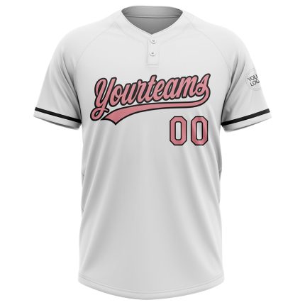 Custom Unisex Softball Jersey for Teams - Personalized Pink-Black Two-Button Design with Name & Number, Medium White Personalized