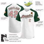 Custom Pink-Green Authentic Baseball Jersey with Personalized Name & Number - White Medium Raglan Sleeves Personalized White