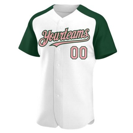 Custom Pink-Green Authentic Baseball Jersey with Personalized Name & Number - White Medium Raglan Sleeves Personalized White