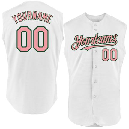 Custom Name Number Baseball Jersey - Personalized Medium Authentic Sleeveless in Pink-Green White Personalized White Medium