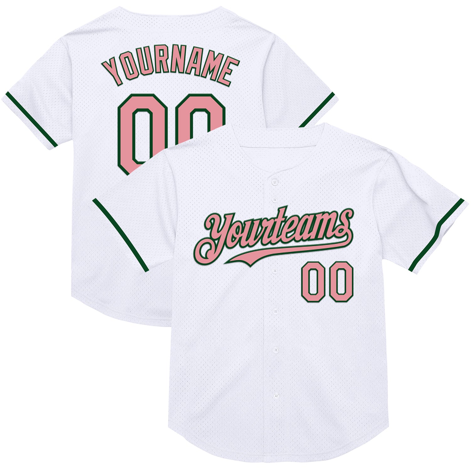 Custom Name Number Pink-Green Mesh Baseball Jersey, Personalized Medium Authentic Throwback Team Jersey Personalized White