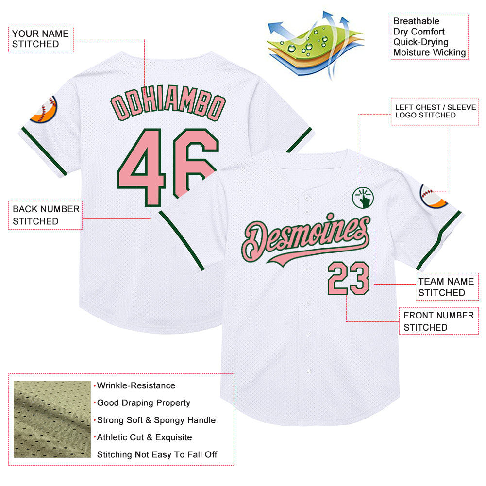 Personalized White Medium Pink-Green Mesh Authentic Throwback Baseball Jersey Team Custom Name and Number Custom Name Number Pink-Green Mesh Baseball Jersey, Personalized Medium Authentic Throwback Team Jersey Personalized White - Image 3