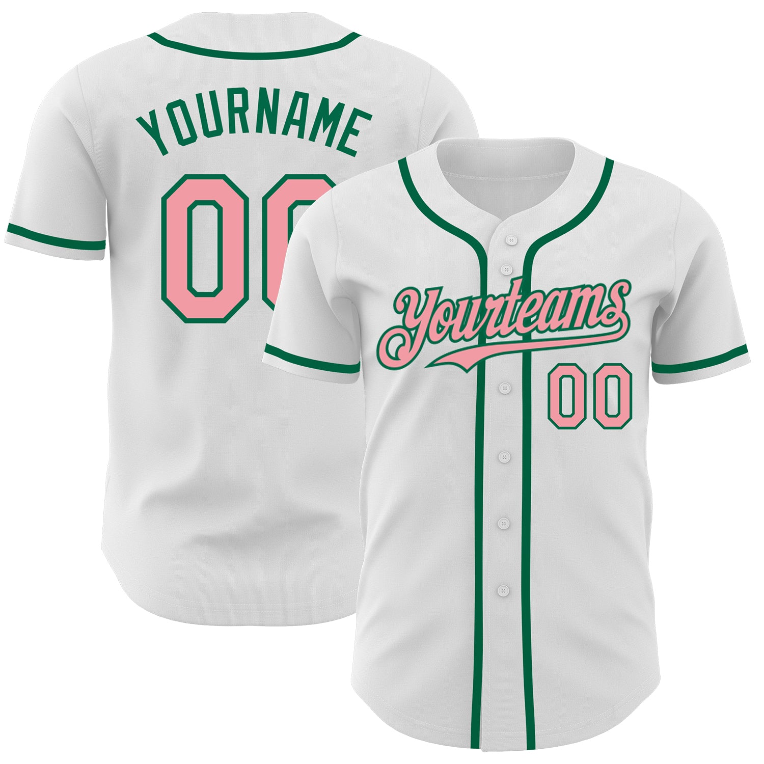 Custom Name Number Personalized Baseball Jersey White Medium Pink-Kelly Green Personalized White Medium Pink-Kelly Green