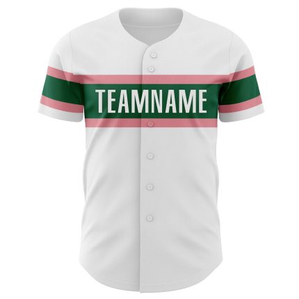 Personalized Authentic Baseball Jersey in White with Medium Pink and Kelly Green Personalized White Medium Pink-Kelly Green