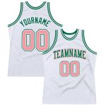 Custom Authentic Basketball Jersey with Personalized Name and Number - White Medium with Pink and Kelly Green Details Personalized