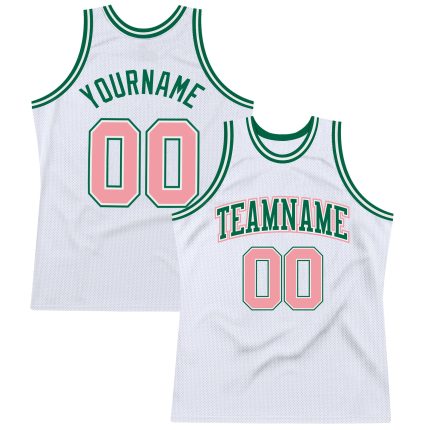 Custom Authentic Basketball Jersey with Personalized Name and Number - White Medium with Pink and Kelly Green Details Personalized