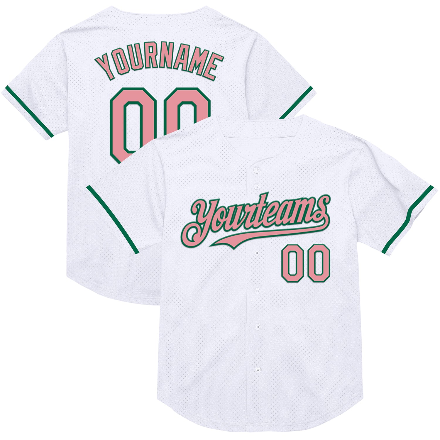 Custom Name and Number Pink Green Mesh Baseball Jersey - Personalized Medium Authentic Throwback Design Personalized White