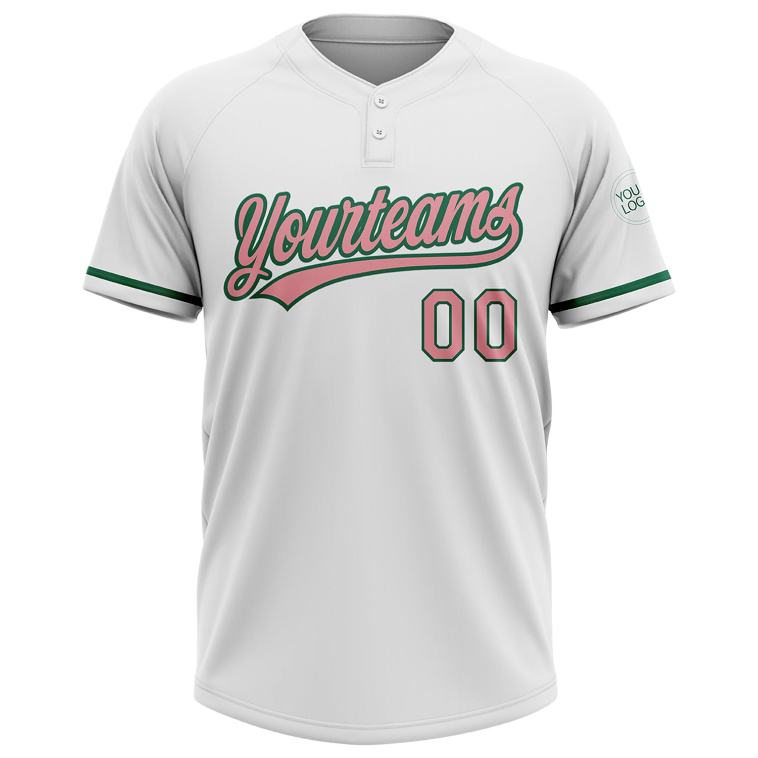 Personalized White Medium Pink-Kelly Green Two-Button Unisex Softball Jersey Team Custom Name and Number Custom Softball Jersey Unisex Two-Button Personalized with Name and Number - Medium White Pink-Kelly Green Personalized White - Image 2