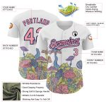 Custom Name and Number Personalized Psychedelic Baseball Jersey with 3D Colorful Flowers and Mushrooms Design in Pink-Navy