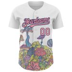 Custom Name and Number Personalized Psychedelic Baseball Jersey with 3D Colorful Flowers and Mushrooms Design in Pink-Navy