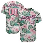 Custom Name and Number Baseball Jersey with 3D Palm Leaves and Flowers - Personalized Medium Pink-Navy Design Personalized