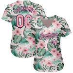 Custom Name and Number Baseball Jersey with 3D Palm Leaves and Flowers - Personalized Medium Pink-Navy Design Personalized