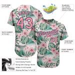Custom Name and Number Baseball Jersey with 3D Palm Leaves and Flowers - Personalized Medium Pink-Navy Design Personalized