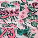 Custom Name and Number Baseball Jersey with 3D Palm Leaves and Flowers - Personalized Medium Pink-Navy Design Personalized