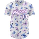 Custom Name Number Butterfly 3D Pattern Baseball Jersey - Personalized White Medium Design Personalized White Medium Purple