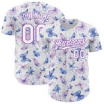 Custom Name Number Butterfly 3D Pattern Baseball Jersey - Personalized White Medium Design Personalized White Medium Purple