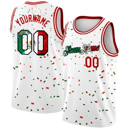 Custom Personalized Mexican Flag Basketball Jersey 3D Authentic - Team Name and Number in White, Red, Kelly Green, Black