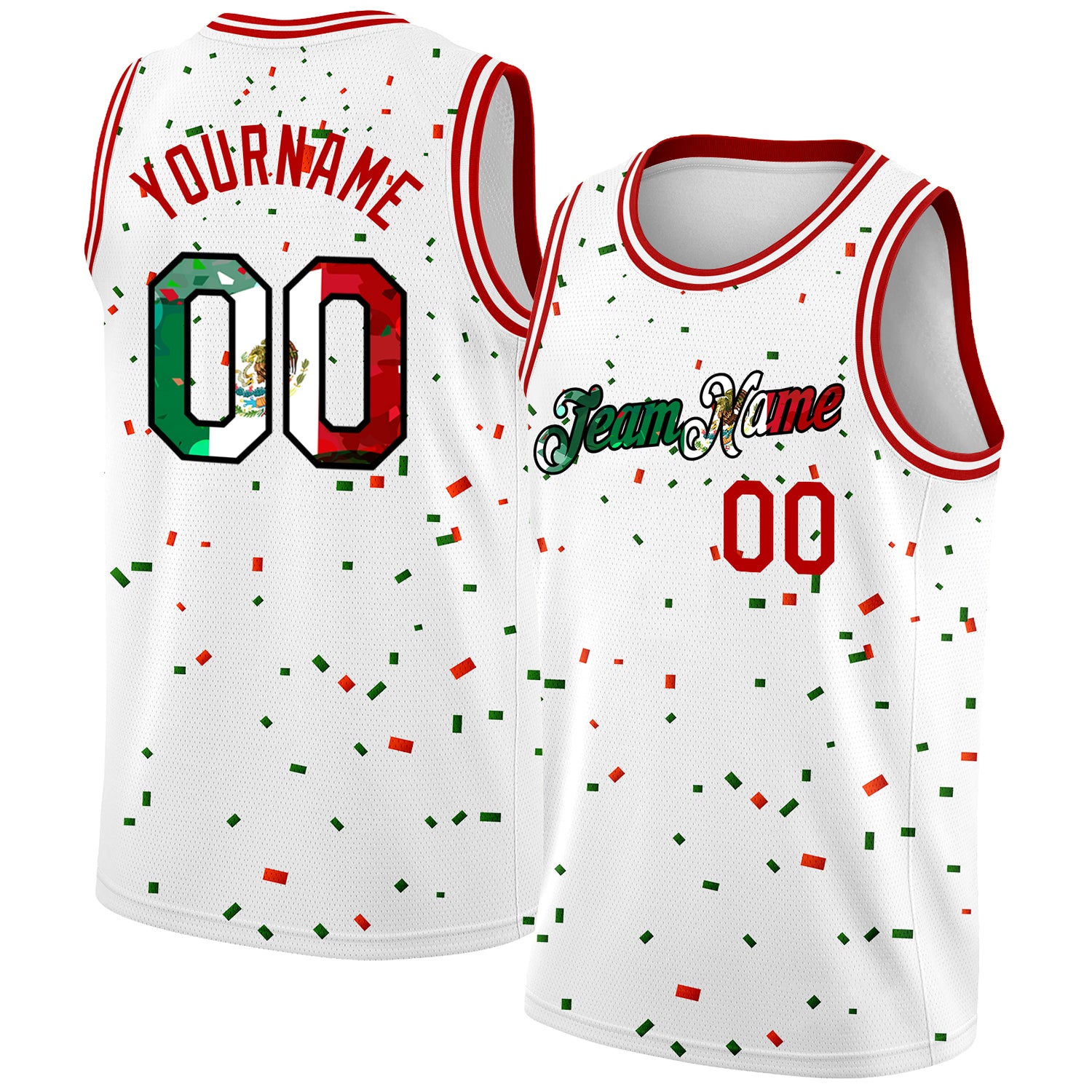 Custom Personalized Mexican Flag Basketball Jersey 3D Authentic - Team Name and Number in White, Red, Kelly Green, Black