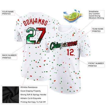 Personalized 3D Performance T-Shirt - Custom Mexican Flag with Name & Number in Red, Kelly Green, and Black Personalized