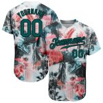 Custom Name and Number Baseball Jersey with 3D Palm Trees Design in Midnight Green-Black - Personalized Hawaii Style Jersey