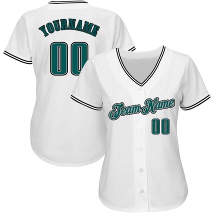 Custom Name and Number Authentic Baseball Jersey in Personalized White and Midnight Green-Black Personalized White Midnight