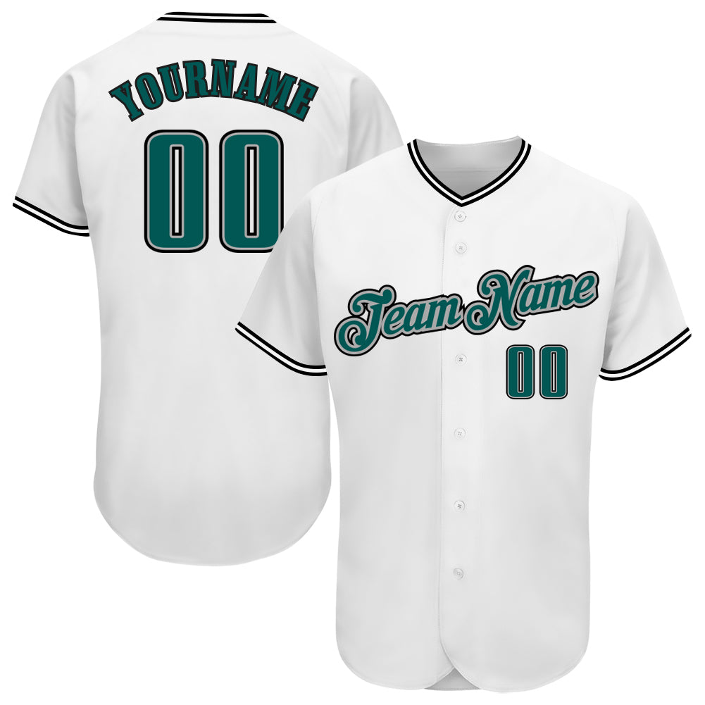 Custom Name and Number Authentic Baseball Jersey in Personalized White and Midnight Green-Black Personalized White Midnight