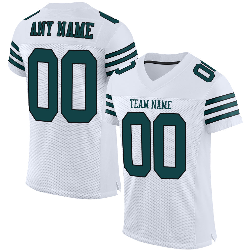 Personalized Midnight Green Black Authentic Football Jersey - Custom White Mesh Jersey Personalized White Midnight Green-Black