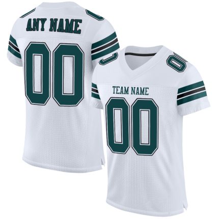 Custom Name and Number Personalized Mesh Football Jersey in White Midnight Green-Black Personalized White Midnight Green-Black