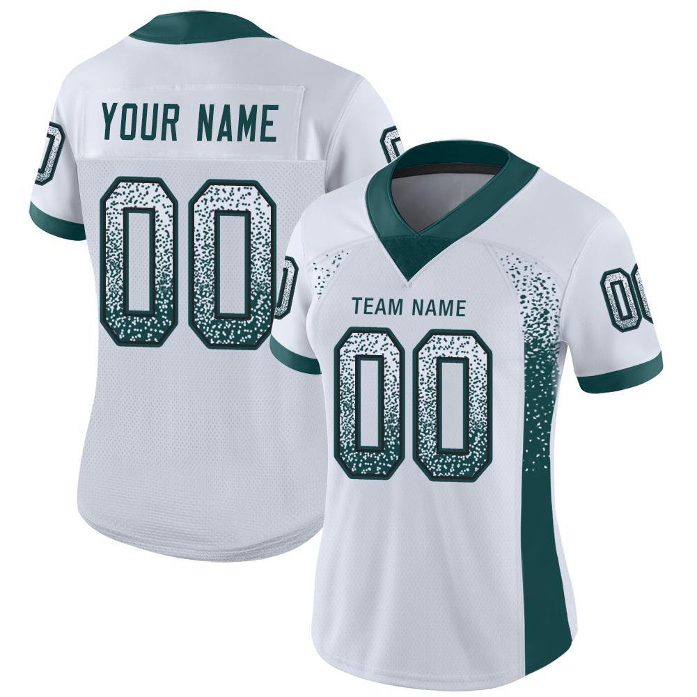 Custom Personalized Football Jersey with Name & Number - White Midnight Green-Black Mesh Drift Style Personalized White Midnight