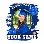 Custom 3D Graduation T-Shirt with Personalized Name and Number - White Navy Team Design Personalized White Navy 3D Graduation
