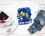 Custom 3D Graduation T-Shirt with Personalized Name and Number - White Navy Team Design Personalized White Navy 3D Graduation
