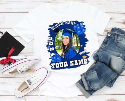 Custom 3D Graduation T-Shirt with Personalized Name and Number - White Navy Team Design Personalized White Navy 3D Graduation