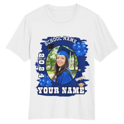 Custom 3D Graduation T-Shirt with Personalized Name and Number - White Navy Team Design Personalized White Navy 3D Graduation