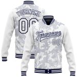 Custom Name Number Personalized 3D Pattern Navy White Varsity Letterman Bomber Jacket Full-Snap Team Apparel Personalized