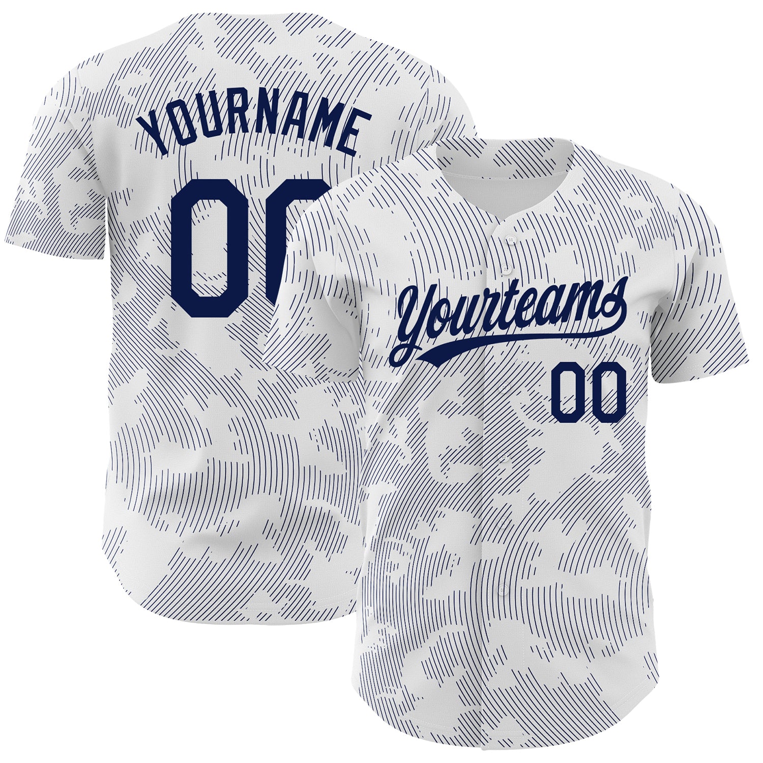 Custom Name Number Authentic Baseball Jersey with 3D Pattern Design in White Navy Curve Lines Personalized White Navy 3D