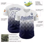 Custom Personalized Baseball Jersey with 3D White Navy Gradient Design, Team Name & Number, Square Shapes Authentic Style