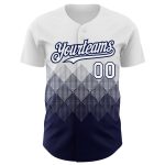 Custom Personalized Baseball Jersey with 3D White Navy Gradient Design, Team Name & Number, Square Shapes Authentic Style