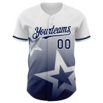 Personalized Twinkle Star 3D Pattern Gradient Baseball Jersey - Custom Name & Number, White Navy Design Personalized White