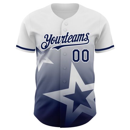 Personalized Twinkle Star 3D Pattern Gradient Baseball Jersey - Custom Name & Number, White Navy Design Personalized White