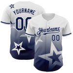 Personalized Twinkle Star 3D Pattern Gradient Baseball Jersey - Custom Name & Number, White Navy Design Personalized White