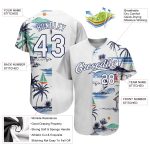Personalized Hawaii Palm Trees Sailboat Baseball Jersey 3D Pattern Design White Navy Personalized White Navy 3D Pattern Design