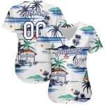 Hawaii Palm Trees Sailboat 3D Pattern Baseball Jersey Custom Name Number Personalized Team Personalized White Navy 3D Pattern