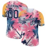 Customizable 3D Hawaii Palm Trees Performance T-Shirt with Team Name and Number - Personalized White Navy Design Personalized