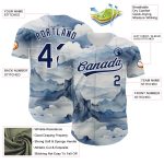 Customizable Mountains Landscape Baseball Jersey with Personalized Name and Number, White Navy 3D Pattern Design Personalized