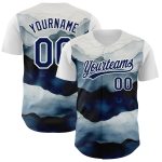 Personalized Watercolor Mountains 3D Pattern White Navy Baseball Jersey Personalized White Navy 3D Pattern Design Watercolor