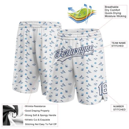 Custom Name Number Basketball Shorts 3D Pattern Fish Ships Personalized White Navy Authentic Personalized White Navy 3D Pattern