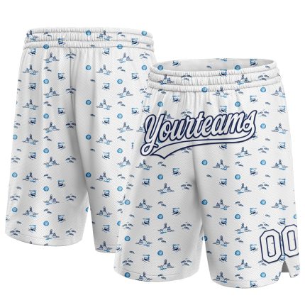 Custom Name Number Basketball Shorts 3D Pattern Fish Ships Personalized White Navy Authentic Personalized White Navy 3D Pattern